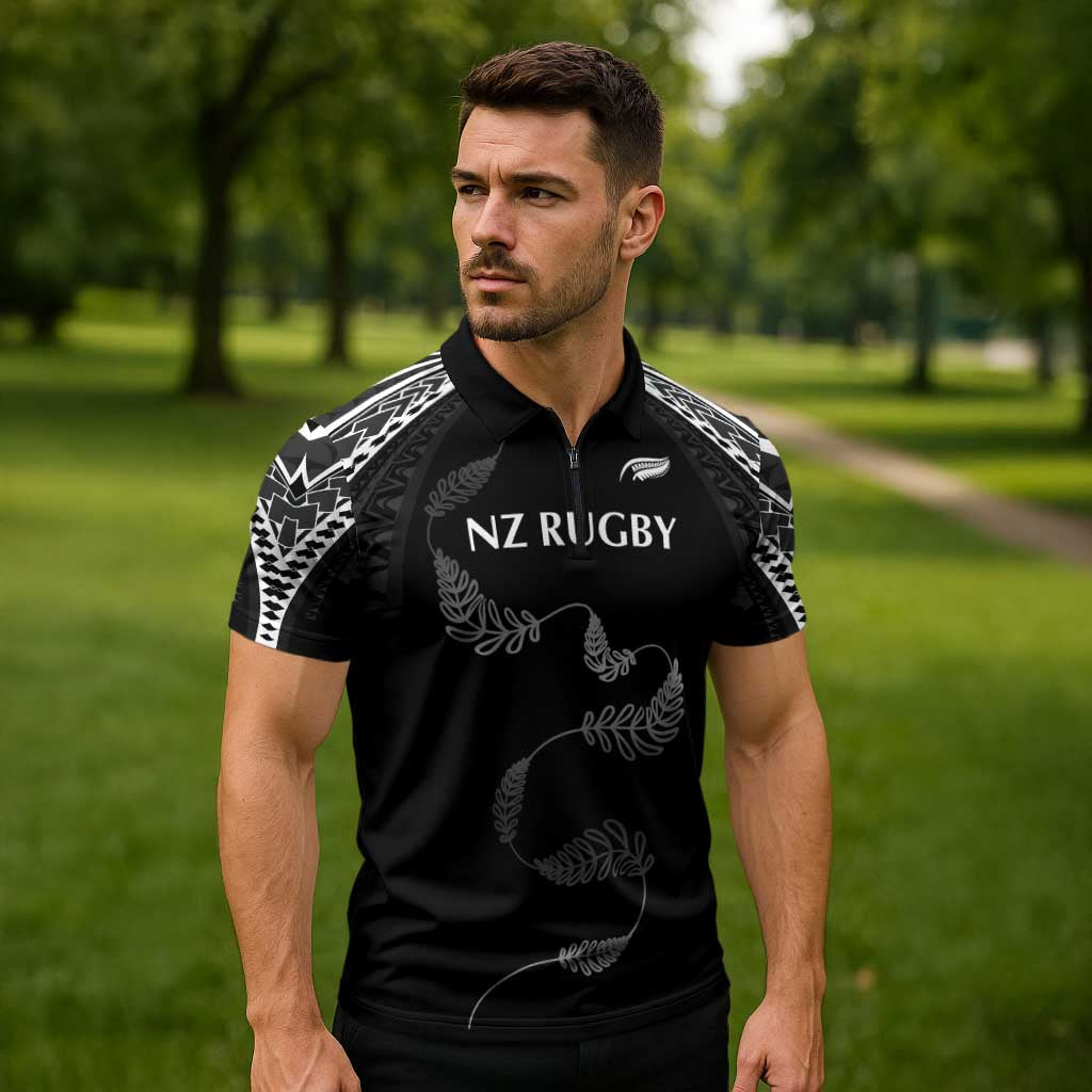 New Zealand Rugby Custom Zipper Polo Shirt Aotearoa Armour Blacks Silver Ferns - Polynesian Pride