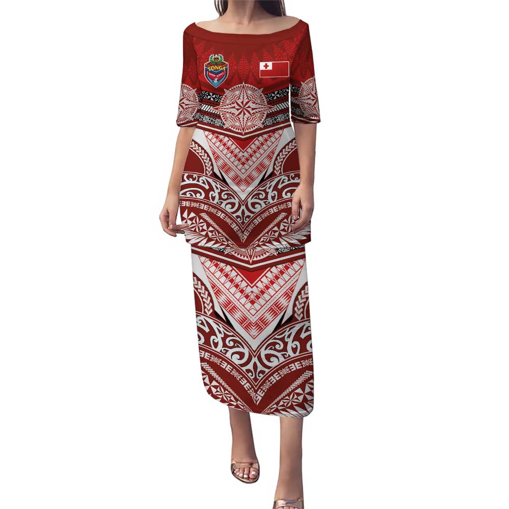 Tonga Rugby Custom Puletasi Mana o Tonga-Tribal Heritage Edition Red Color - Polynesian Pride