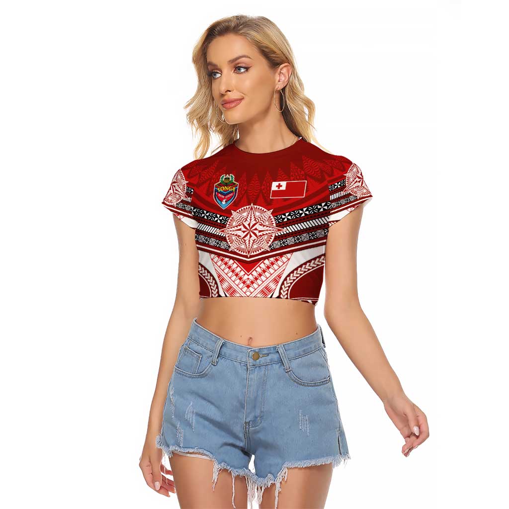 Tonga Rugby Custom Raglan Cropped T Shirt Mana o Tonga-Tribal Heritage Edition Red Color - Polynesian Pride