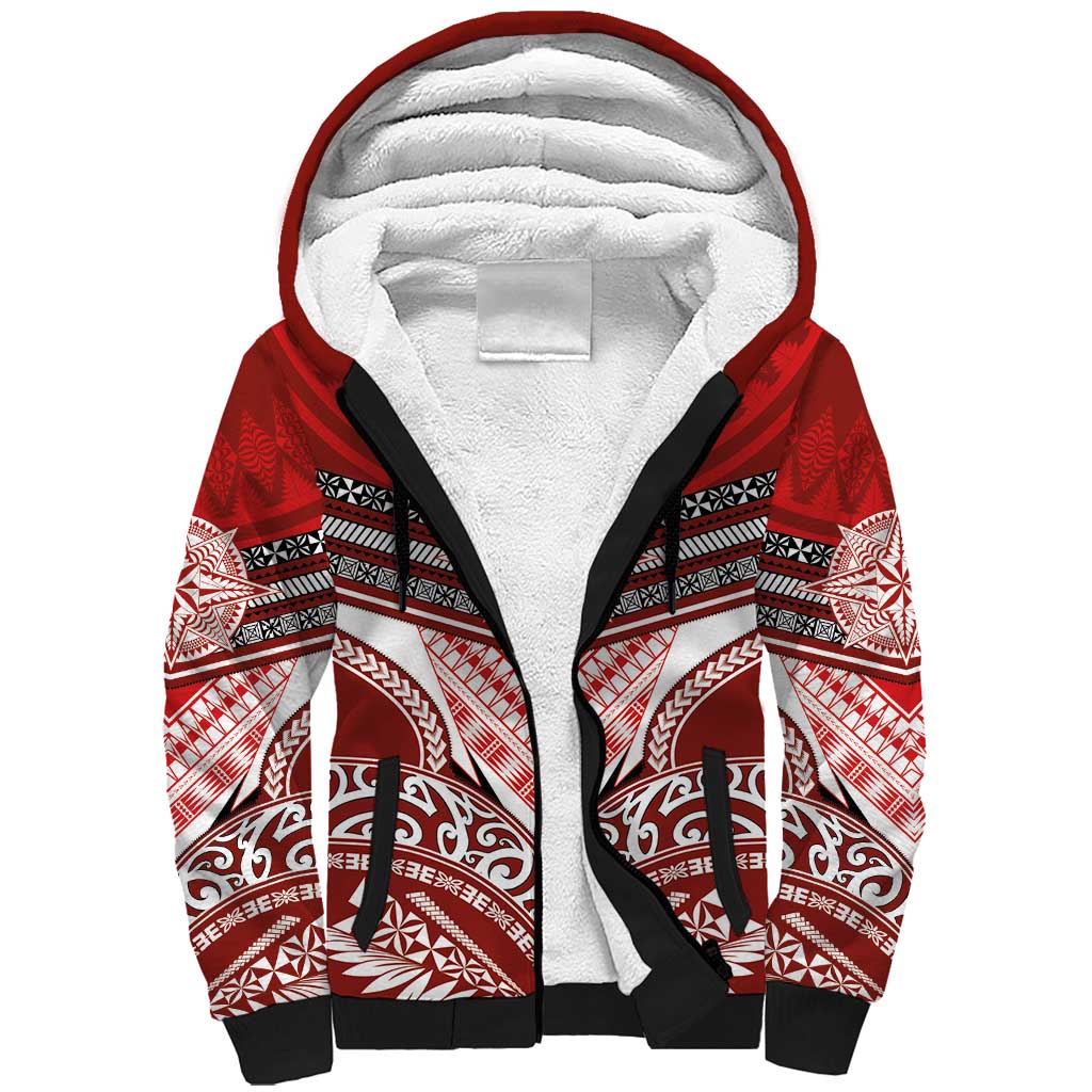 Tonga Rugby Custom Sherpa Hoodie Mana o Tonga-Tribal Heritage Edition Red Color - Polynesian Pride