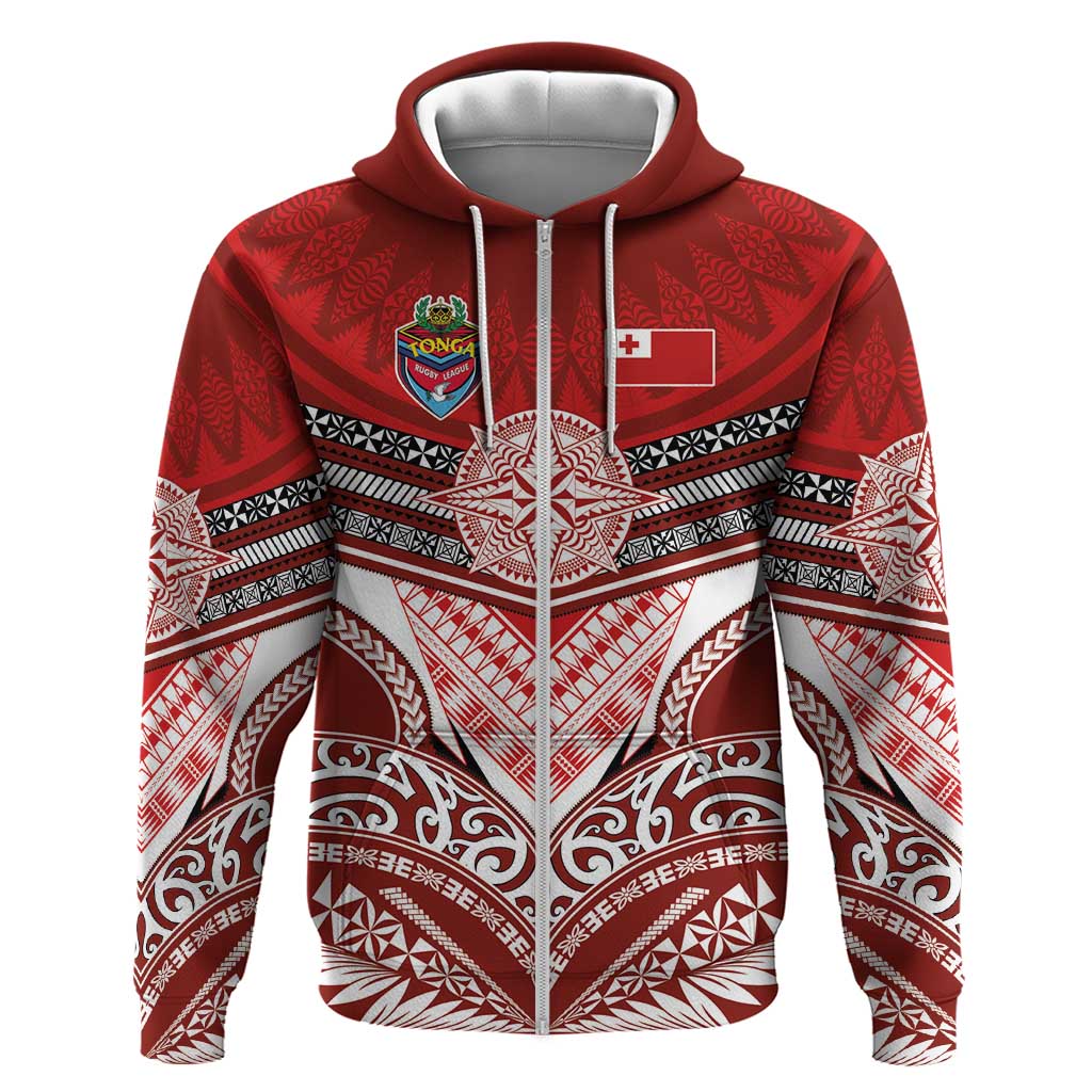Tonga Rugby Custom Zip Hoodie Mana o Tonga-Tribal Heritage Edition Red Color - Polynesian Pride