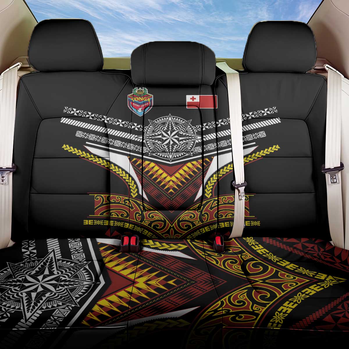 Tonga Rugby Back Car Seat Cover Mana o Tonga-Tribal Heritage Edition Black Color - Polynesian Pride