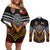 Tonga Rugby Custom Couples Matching Off Shoulder Short Dress and Long Sleeve Button Shirt Mana o Tonga-Tribal Heritage Edition Black Color - Polynesian Pride