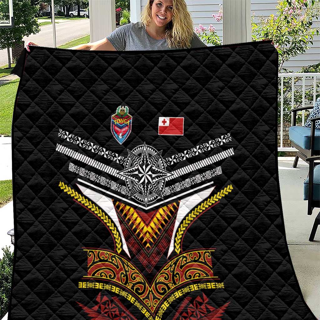 Tonga Rugby Quilt Mana o Tonga-Tribal Heritage Edition Black Color - Polynesian Pride