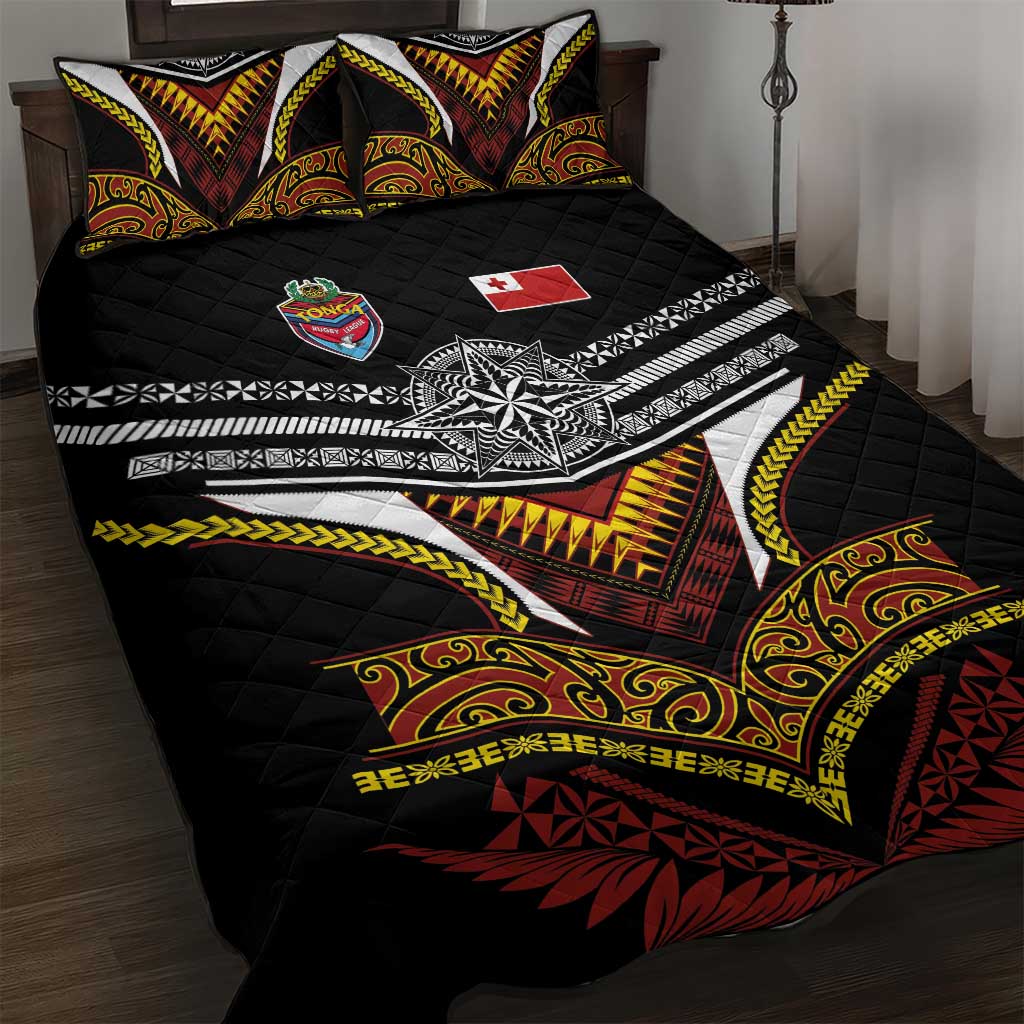 Tonga Rugby Quilt Bed Set Mana o Tonga-Tribal Heritage Edition Black Color - Polynesian Pride