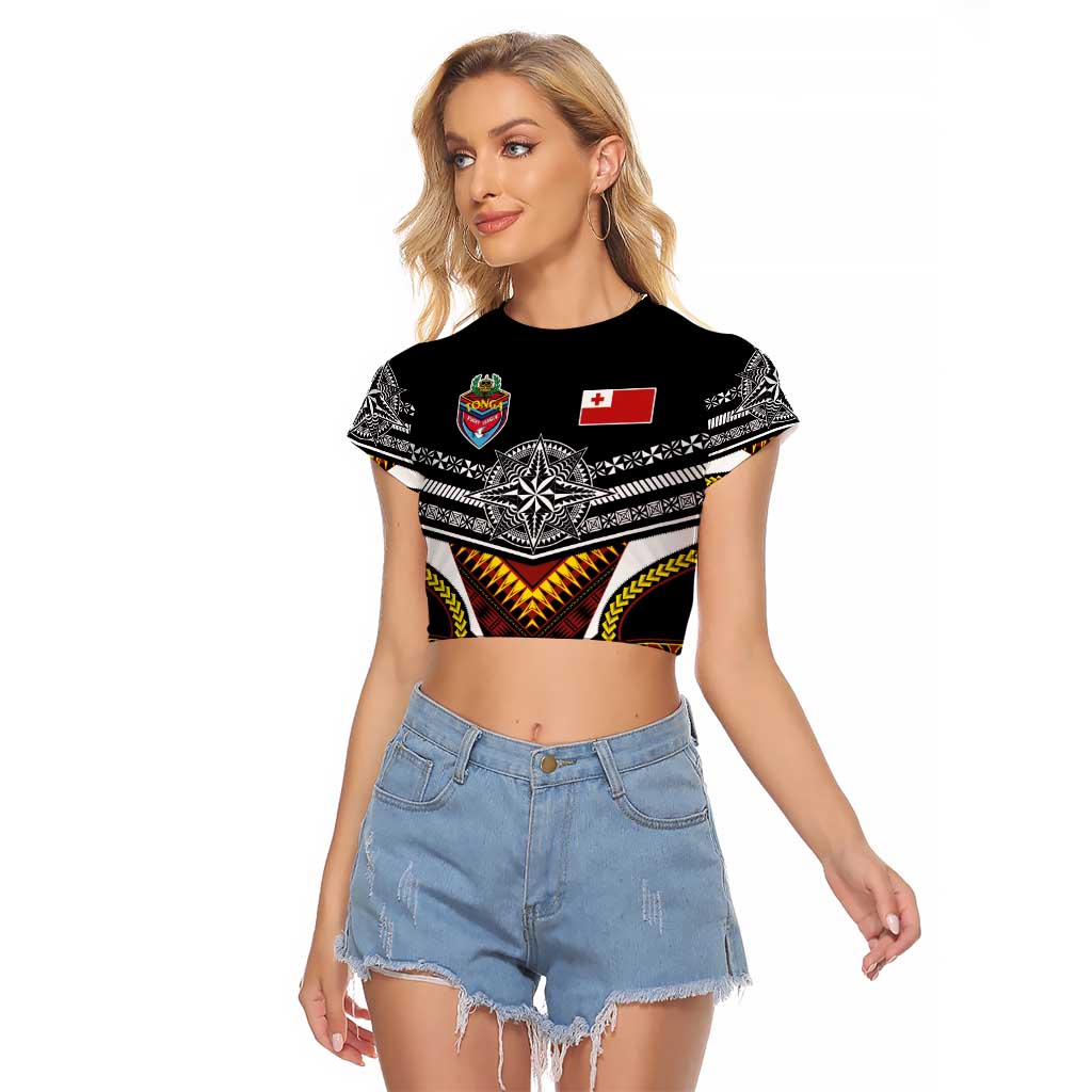 Tonga Rugby Custom Raglan Cropped T Shirt Mana o Tonga-Tribal Heritage Edition Black Color - Polynesian Pride