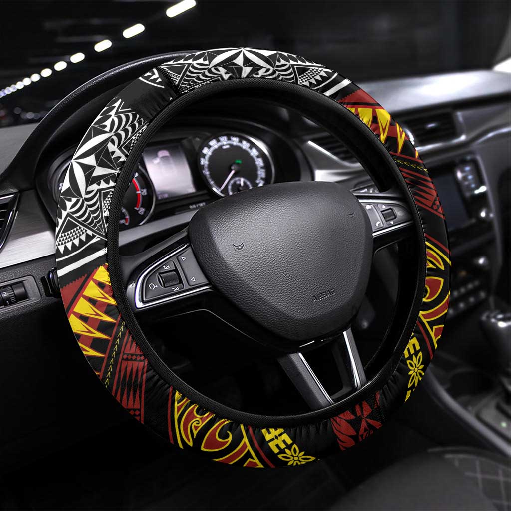 Tonga Rugby Steering Wheel Cover Mana o Tonga-Tribal Heritage Edition Black Color - Polynesian Pride