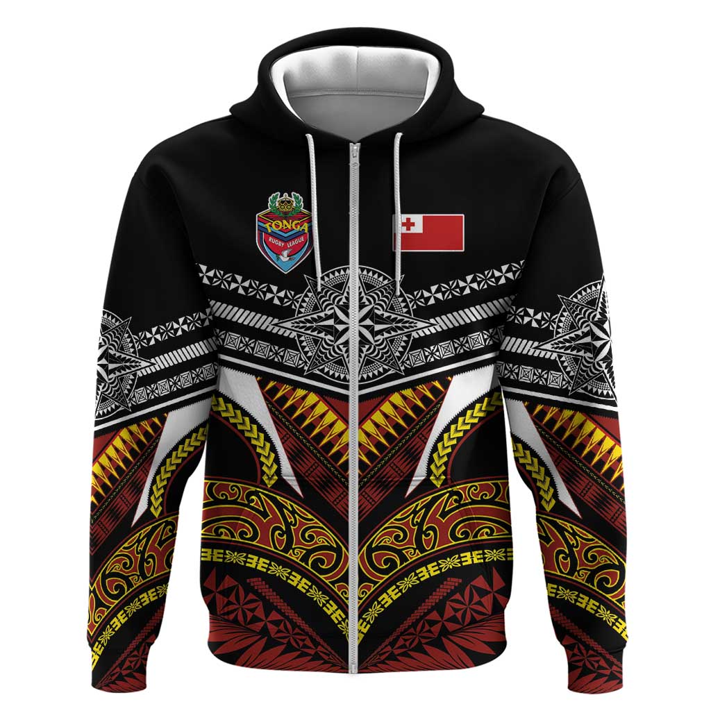 Tonga Rugby Custom Zip Hoodie Mana o Tonga-Tribal Heritage Edition Black Color - Polynesian Pride