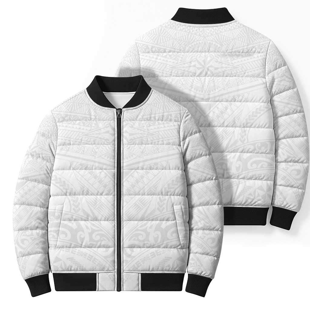 Tonga White Sunday Bomber Puffer Jacket Tongan Tribal Heritage Tattoos LT03 - Polynesian Pride