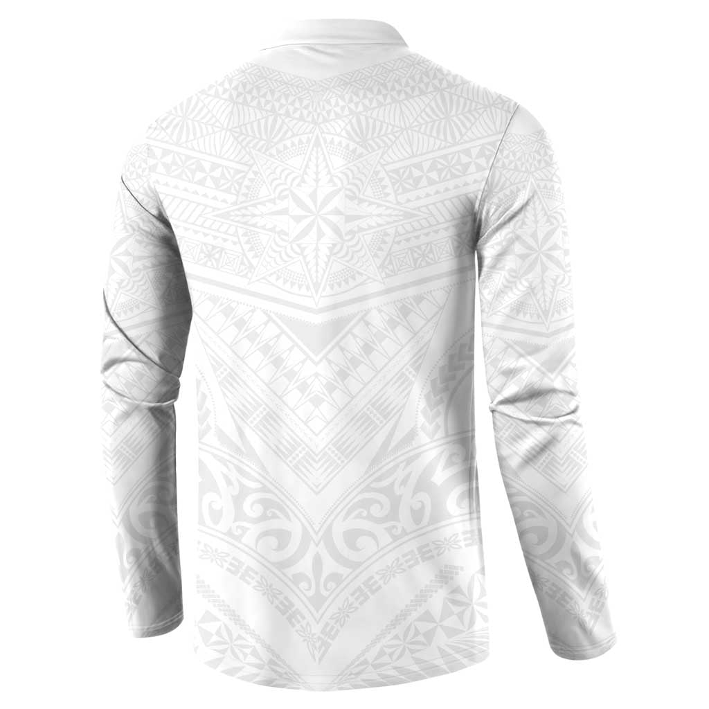 Tonga White Sunday Button Sweatshirt Tongan Tribal Heritage Tattoos - Polynesian Pride