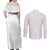 Tonga White Sunday Couples Matching Off Shoulder Maxi Dress and Long Sleeve Button Shirt Tongan Tribal Heritage Tattoos - Polynesian Pride