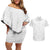 Tonga White Sunday Couples Matching Off Shoulder Short Dress and Hawaiian Shirt Tongan Tribal Heritage Tattoos - Polynesian Pride
