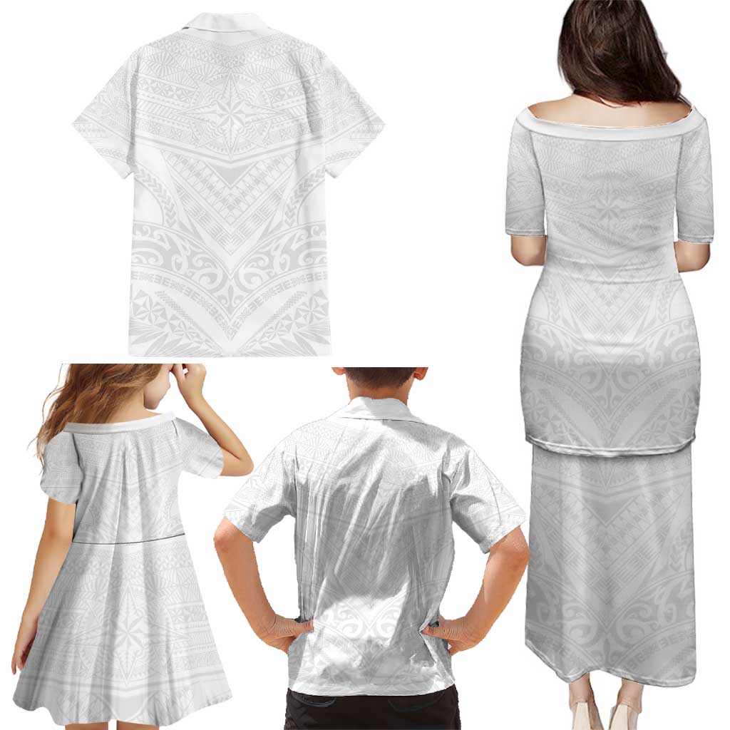 Tonga White Sunday Family Matching Puletasi and Hawaiian Shirt Tongan Tribal Heritage Tattoos - Polynesian Pride