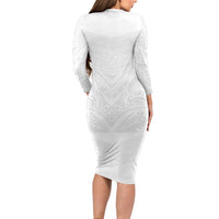 Tonga White Sunday Long Sleeve Bodycon Dress Tongan Tribal Heritage Tattoos - Polynesian Pride