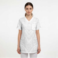 Tonga White Sunday Scrub Top Tongan Tribal Heritage Tattoos - Polynesian Pride