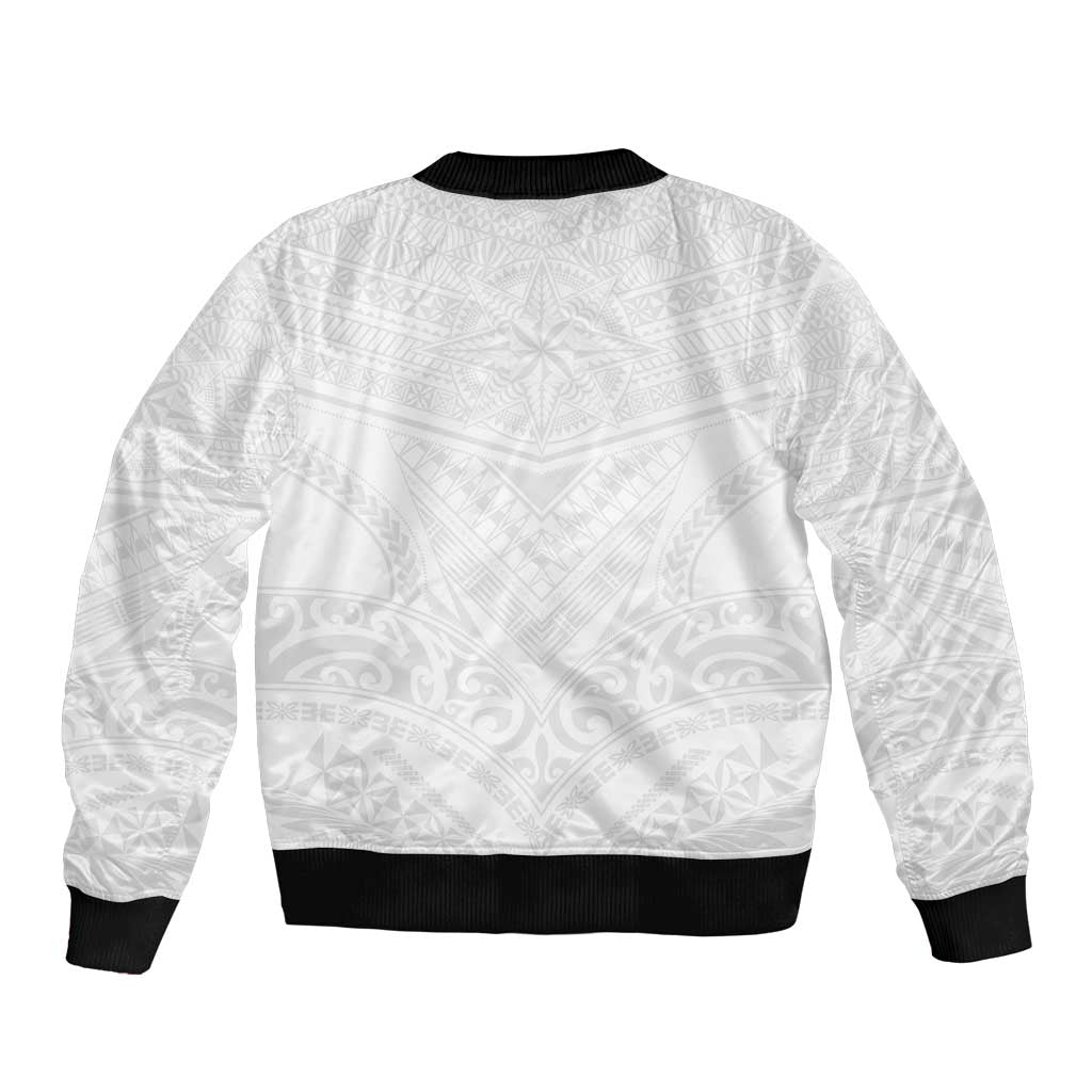 Tonga White Sunday Sleeve Zip Bomber Jacket Tongan Tribal Heritage Tattoos - Polynesian Pride