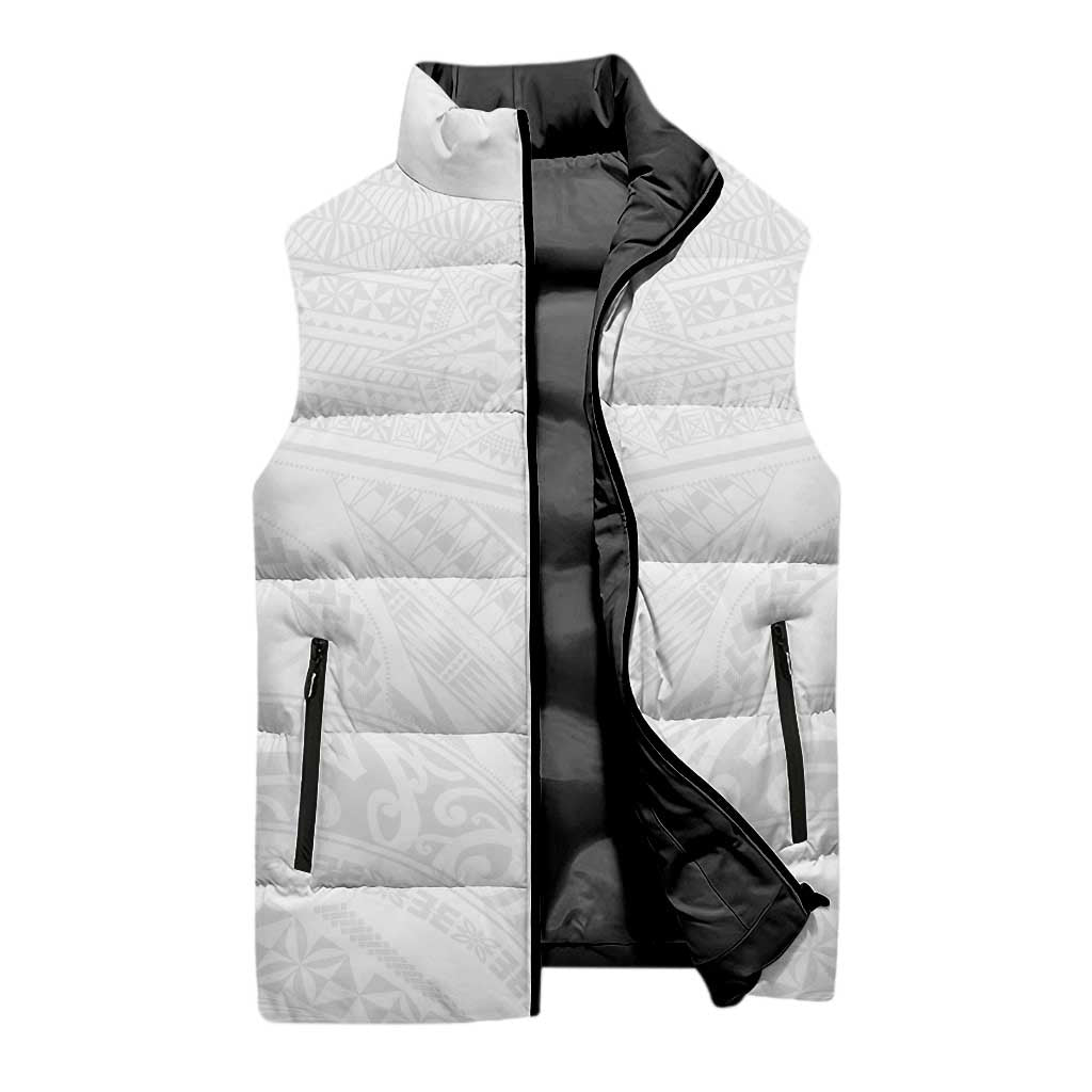 Tonga White Sunday Sleeveless Puffer Jacket Tongan Tribal Heritage Tattoos LT03 - Polynesian Pride