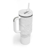 Tonga White Sunday Tumbler With Handle Tongan Tribal Heritage Tattoos - Polynesian Pride