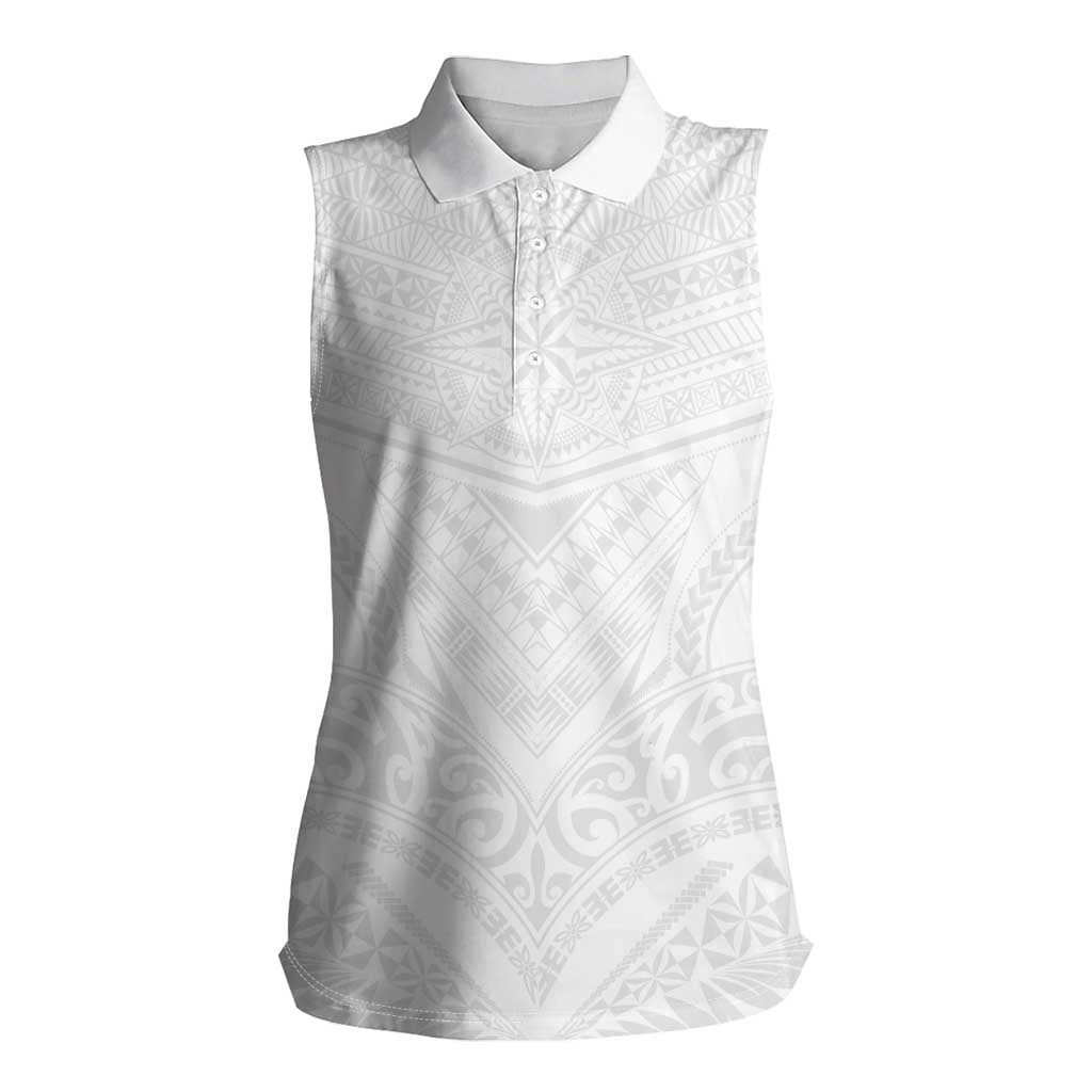 Tonga White Sunday Women Sleeveless Polo Shirt Tongan Tribal Heritage Tattoos - Polynesian Pride