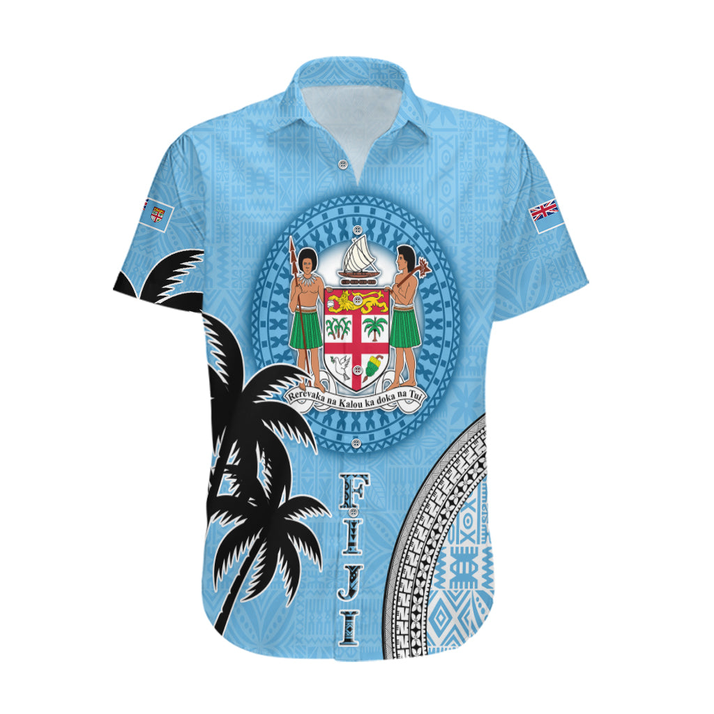 Personalised Fiji Hawaiian Shirt Tapa Pattern Fijian Coat of Arms and Palm Tree LT03 Blue - Polynesian Pride