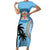 Personalised Fiji Short Sleeve Bodycon Dress Tapa Pattern Fijian Coat of Arms and Palm Tree LT03 Long Dress Blue - Polynesian Pride