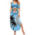 Personalised Fiji Summer Maxi Dress Tapa Pattern Fijian Coat of Arms and Palm Tree LT03 Women Blue - Polynesian Pride