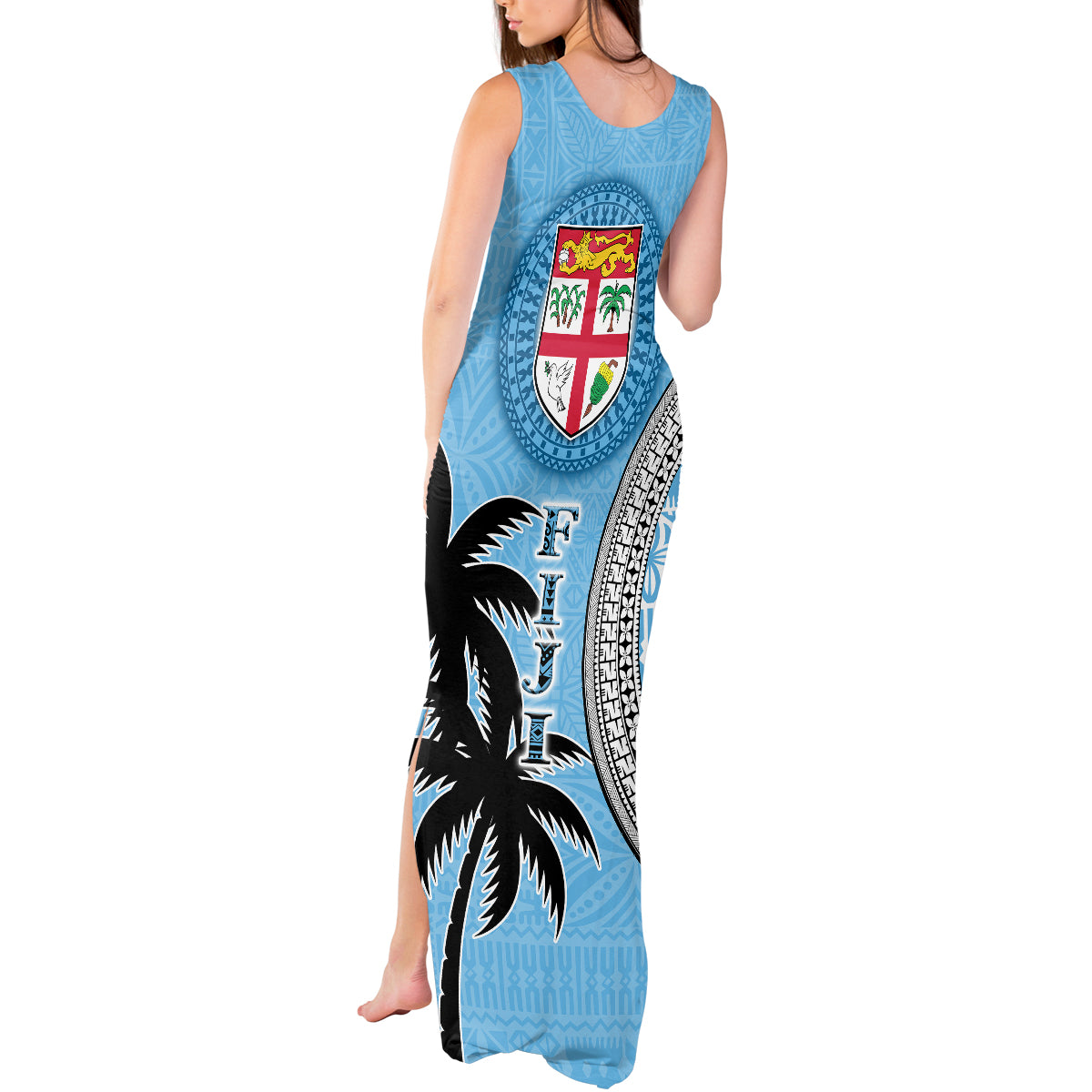 Personalized Fiji Tank Maxi Dress Tapa Pattern Fijian Coat of Arms and Palm Tree Personalized Fiji Tank Maxi Dress Tapa Pattern Fijian Coat of Arms and Palm Tree