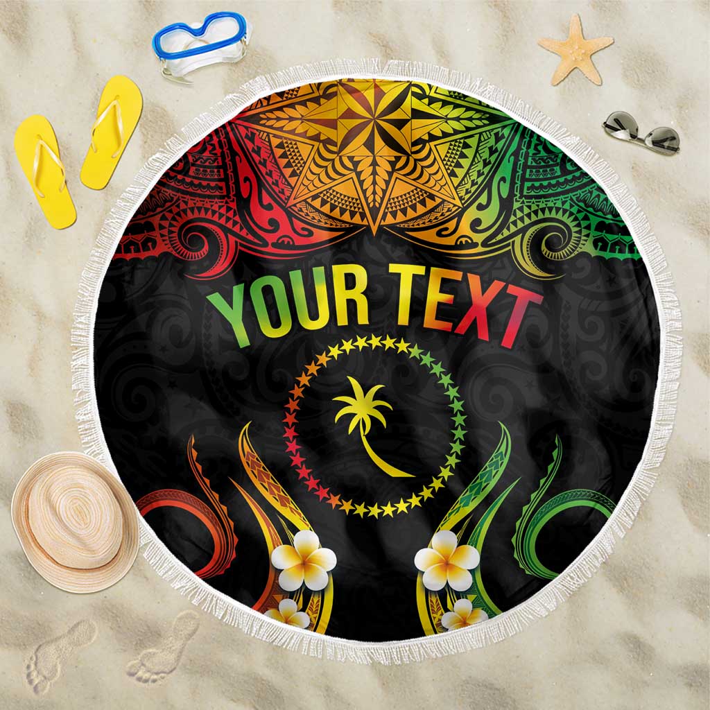 Personalised Chuuk Independence Day Beach Blanket Polynesian Tattoo and Plumeria Reggae Color LT03 One Size 150cm Reggae - Polynesian Pride