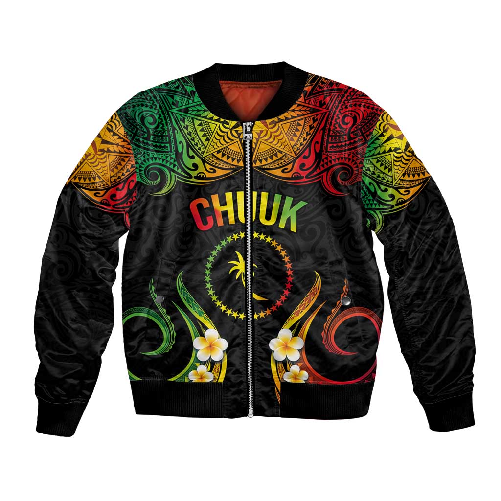 Personalised Chuuk Independence Day Bomber Jacket Polynesian Tattoo and Plumeria Reggae Color LT03 Unisex Reggae - Polynesian Pride