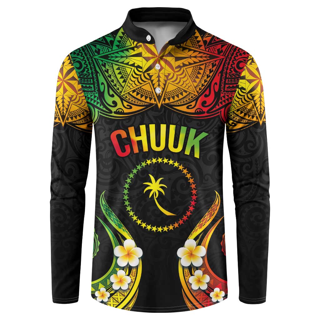 Personalised Chuuk Independence Day Button Sweatshirt Polynesian Tattoo and Plumeria Reggae Color LT03 Reggae - Polynesian Pride