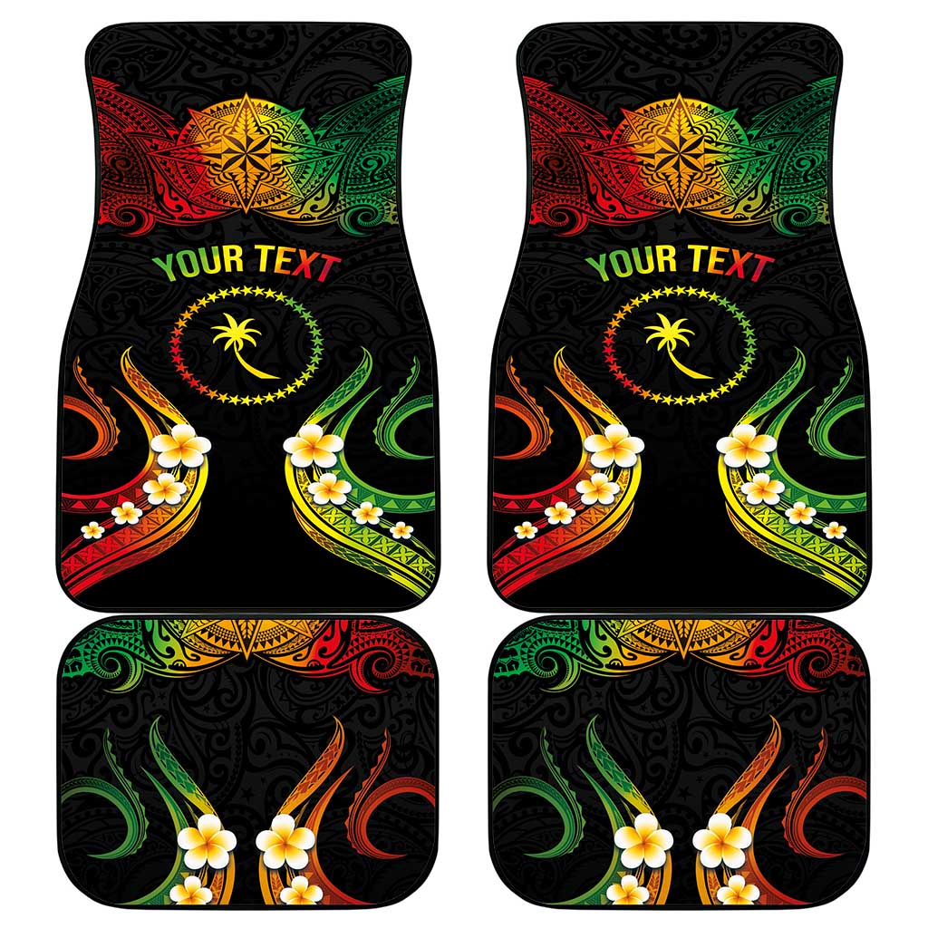 Personalised Chuuk Independence Day Car Mats Polynesian Tattoo and Plumeria Reggae Color