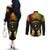 Personalised Chuuk Independence Day Couples Matching Off The Shoulder Long Sleeve Dress and Long Sleeve Button Shirt Polynesian Tattoo and Plumeria Reggae Color