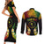 Personalised Chuuk Independence Day Couples Matching Short Sleeve Bodycon Dress and Long Sleeve Button Shirt Polynesian Tattoo and Plumeria Reggae Color