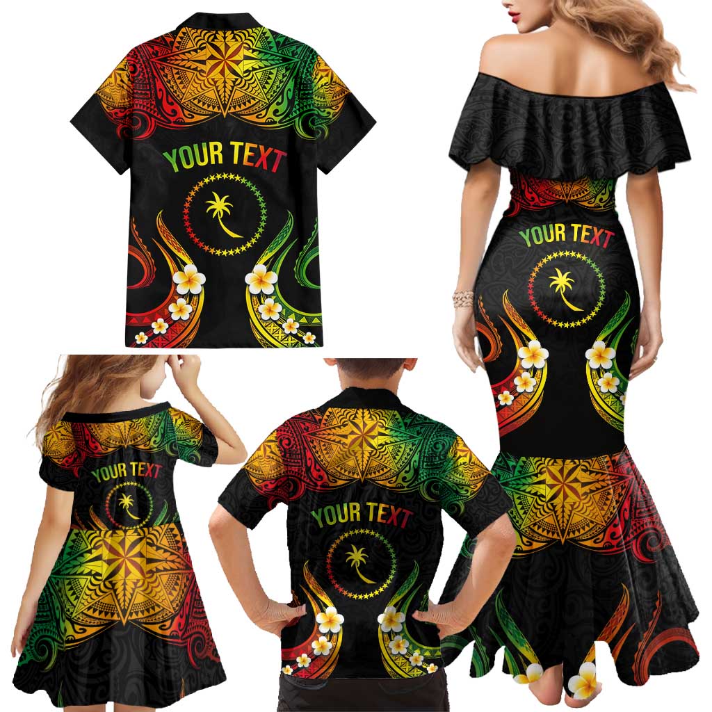 Personalised Chuuk Independence Day Family Matching Mermaid Dress and Hawaiian Shirt Polynesian Tattoo and Plumeria Reggae Color LT03 - Polynesian Pride