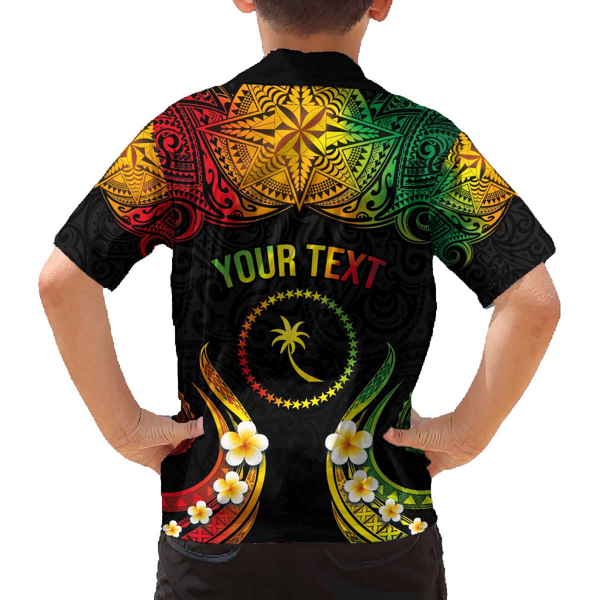 Personalised Chuuk Independence Day Family Matching Off The Shoulder Long Sleeve Dress and Hawaiian Shirt Polynesian Tattoo and Plumeria Reggae Color LT03 - Polynesian Pride