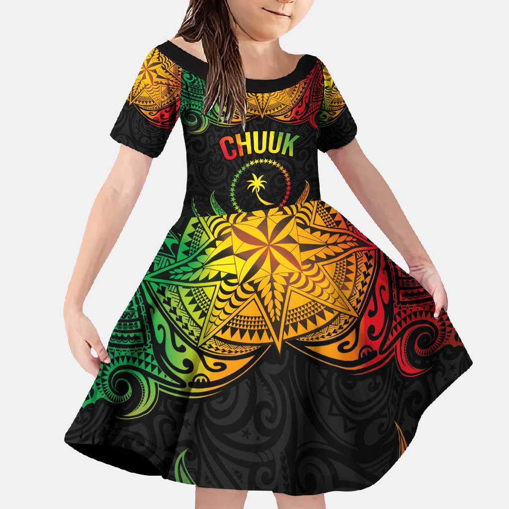 Personalised Chuuk Independence Day Family Matching Summer Maxi Dress and Hawaiian Shirt Polynesian Tattoo and Plumeria Reggae Color LT03 Daughter's Dress Reggae - Polynesian Pride
