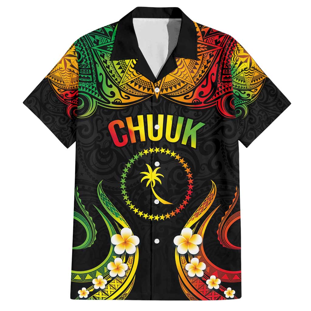Personalised Chuuk Independence Day Family Matching Summer Maxi Dress and Hawaiian Shirt Polynesian Tattoo and Plumeria Reggae Color LT03 Dad's Shirt - Short Sleeve Reggae - Polynesian Pride