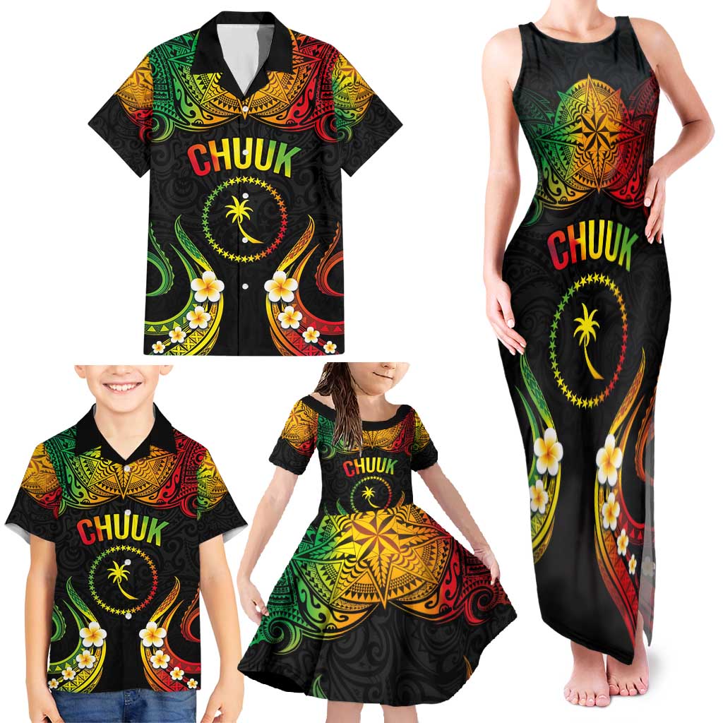 Personalised Chuuk Independence Day Family Matching Tank Maxi Dress and Hawaiian Shirt Polynesian Tattoo and Plumeria Reggae Color LT03 - Polynesian Pride