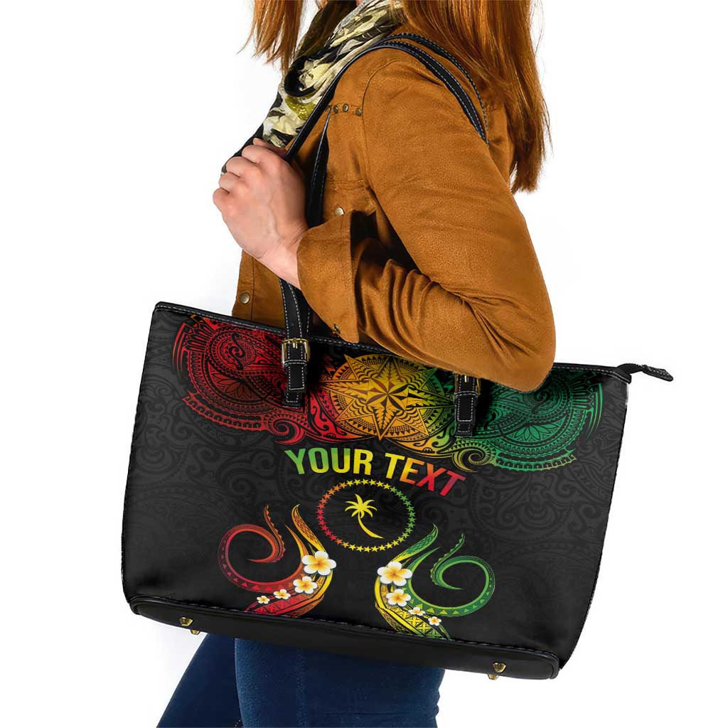 Personalised Chuuk Independence Day Leather Tote Bag Polynesian Tattoo and Plumeria Reggae Color LT03 Reggae - Polynesian Pride