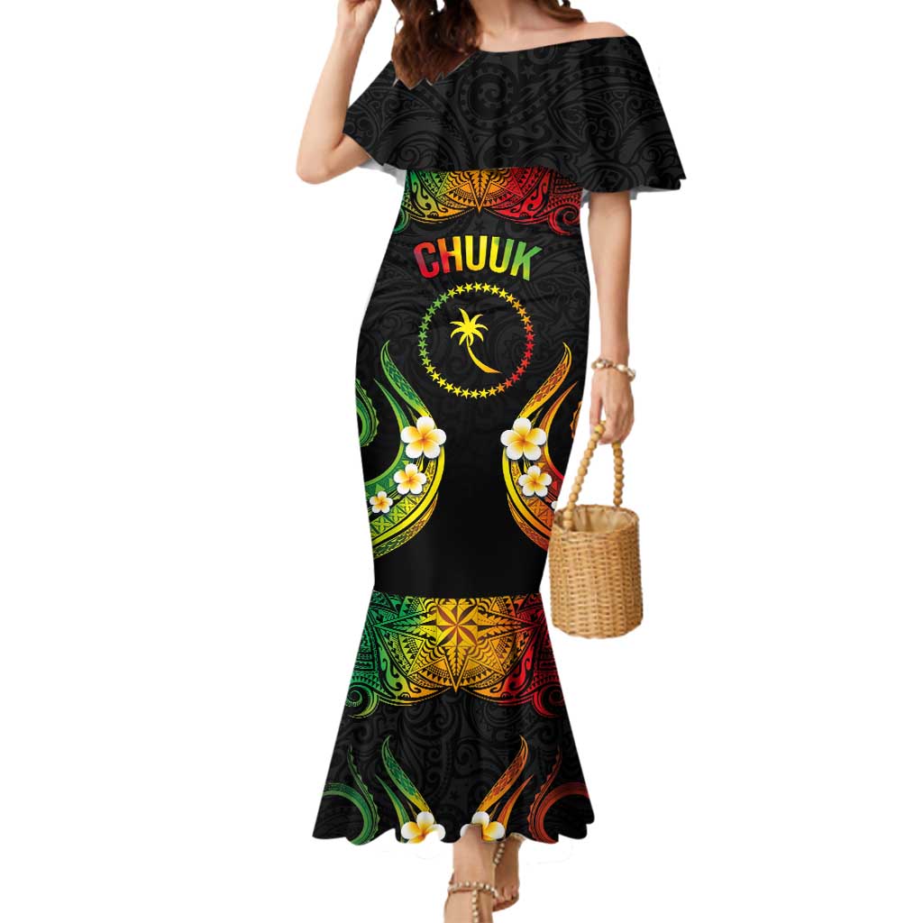 Personalised Chuuk Independence Day Mermaid Dress Polynesian Tattoo and Plumeria Reggae Color LT03 Women Reggae - Polynesian Pride