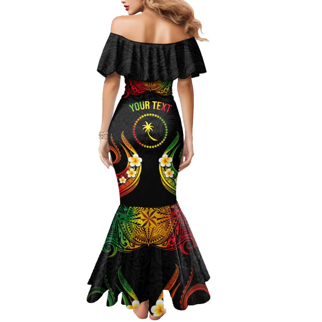 Personalised Chuuk Independence Day Mermaid Dress Polynesian Tattoo and Plumeria Reggae Color