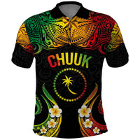 Personalised Chuuk Independence Day Polo Shirt Polynesian Tattoo and Plumeria Reggae Color
