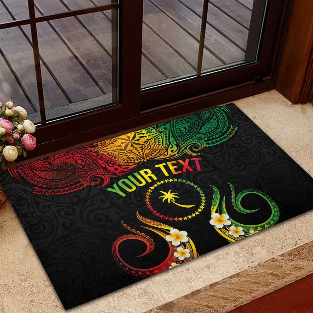 Personalised Chuuk Independence Day Rubber Doormat Polynesian Tattoo and Plumeria Reggae Color LT03 - Polynesian Pride