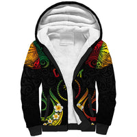 Personalised Chuuk Independence Day Sherpa Hoodie Polynesian Tattoo and Plumeria Reggae Color