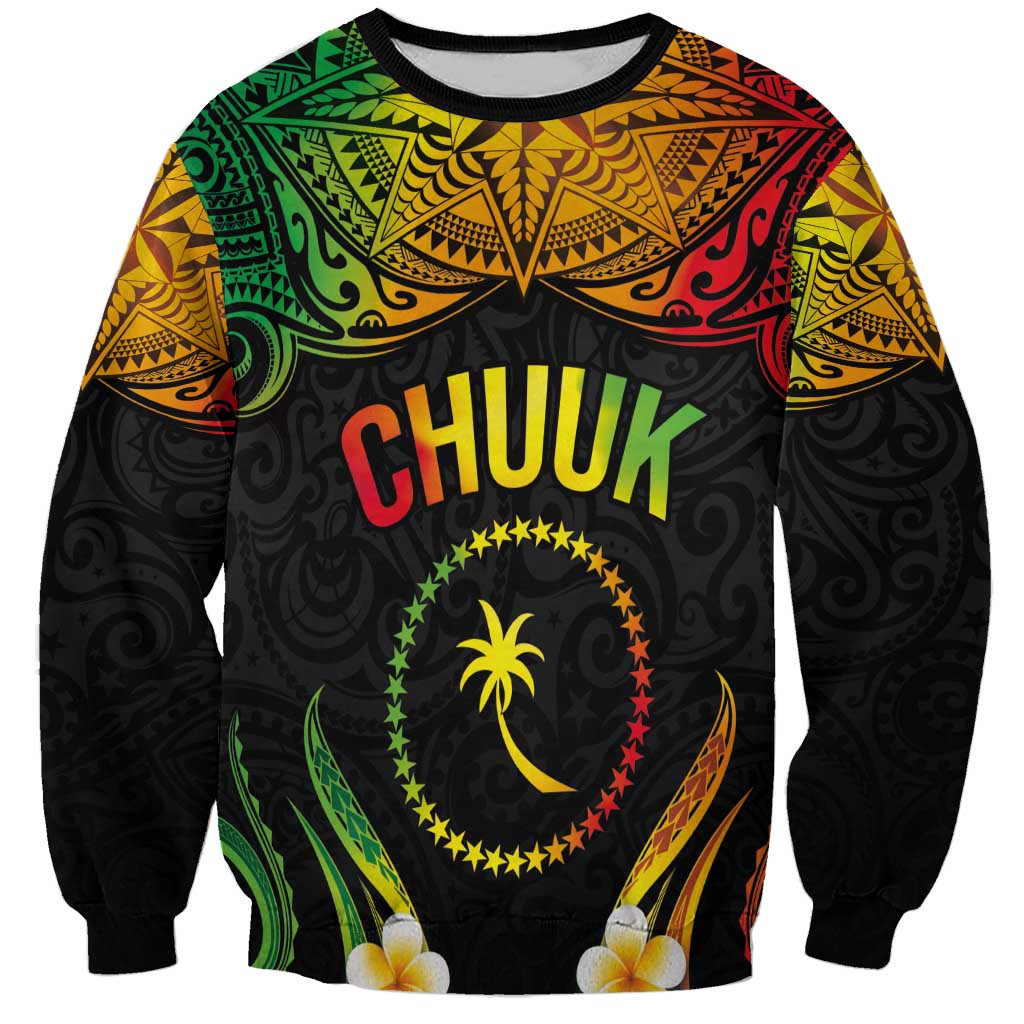 Personalised Chuuk Independence Day Sweatshirt Polynesian Tattoo and Plumeria Reggae Color LT03 Unisex Reggae - Polynesian Pride