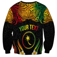 Personalised Chuuk Independence Day Sweatshirt Polynesian Tattoo and Plumeria Reggae Color