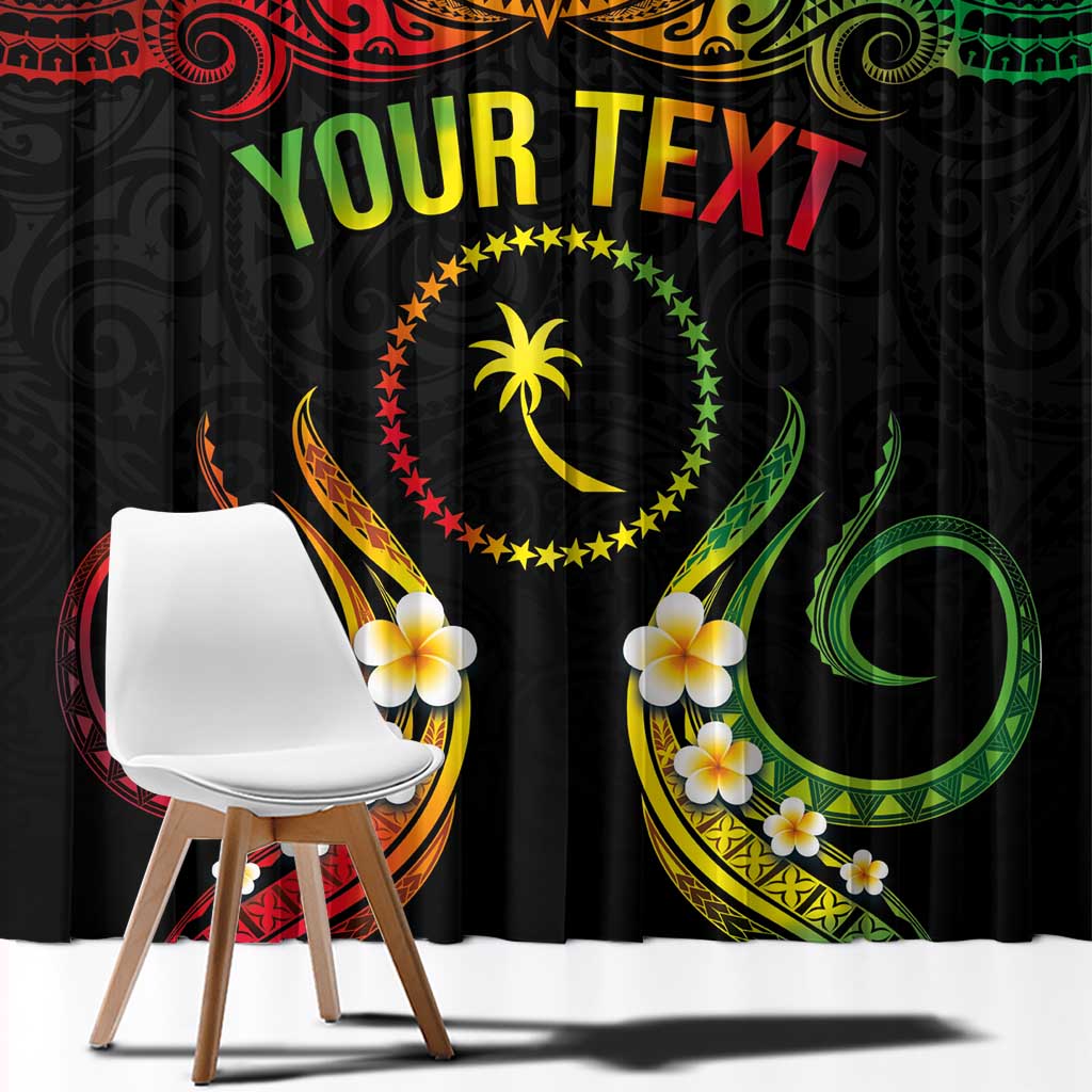 Personalised Chuuk Independence Day Window Curtain Polynesian Tattoo and Plumeria Reggae Color