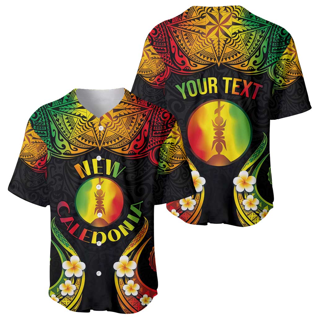 Personalised New Caledonia Independence Day Baseball Jersey Polynesian Tattoo and Plumeria Reggae Color LT03 - Polynesian Pride