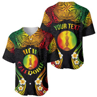 Personalised New Caledonia Independence Day Baseball Jersey Polynesian Tattoo and Plumeria Reggae Color LT03 - Polynesian Pride