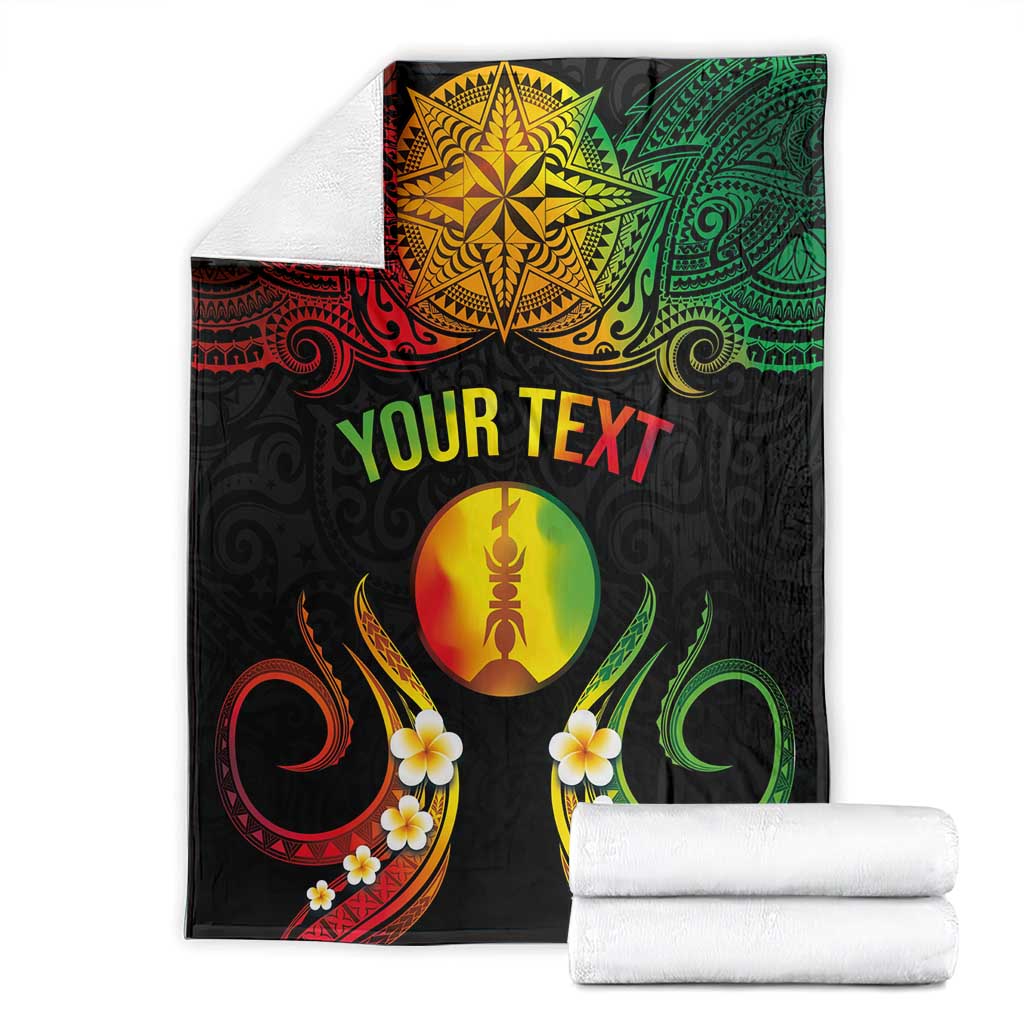 Personalised New Caledonia Independence Day Blanket Polynesian Tattoo and Plumeria Reggae Color